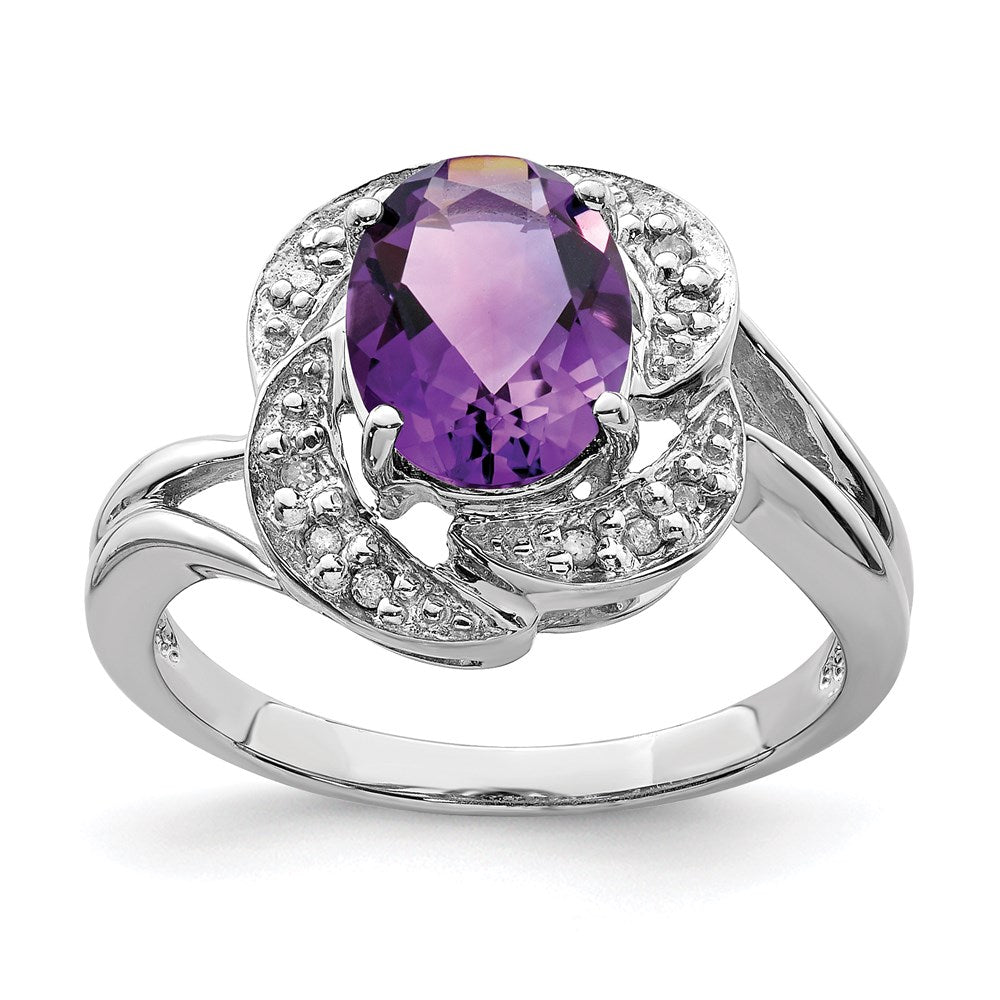 Sterling Silver Rhodium-plated Amethyst & Diamond Ring