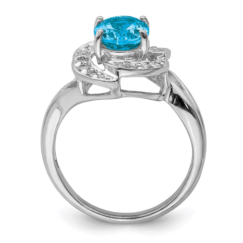 Sterling Silver Rhodium Blue Topaz & Diamond Ring