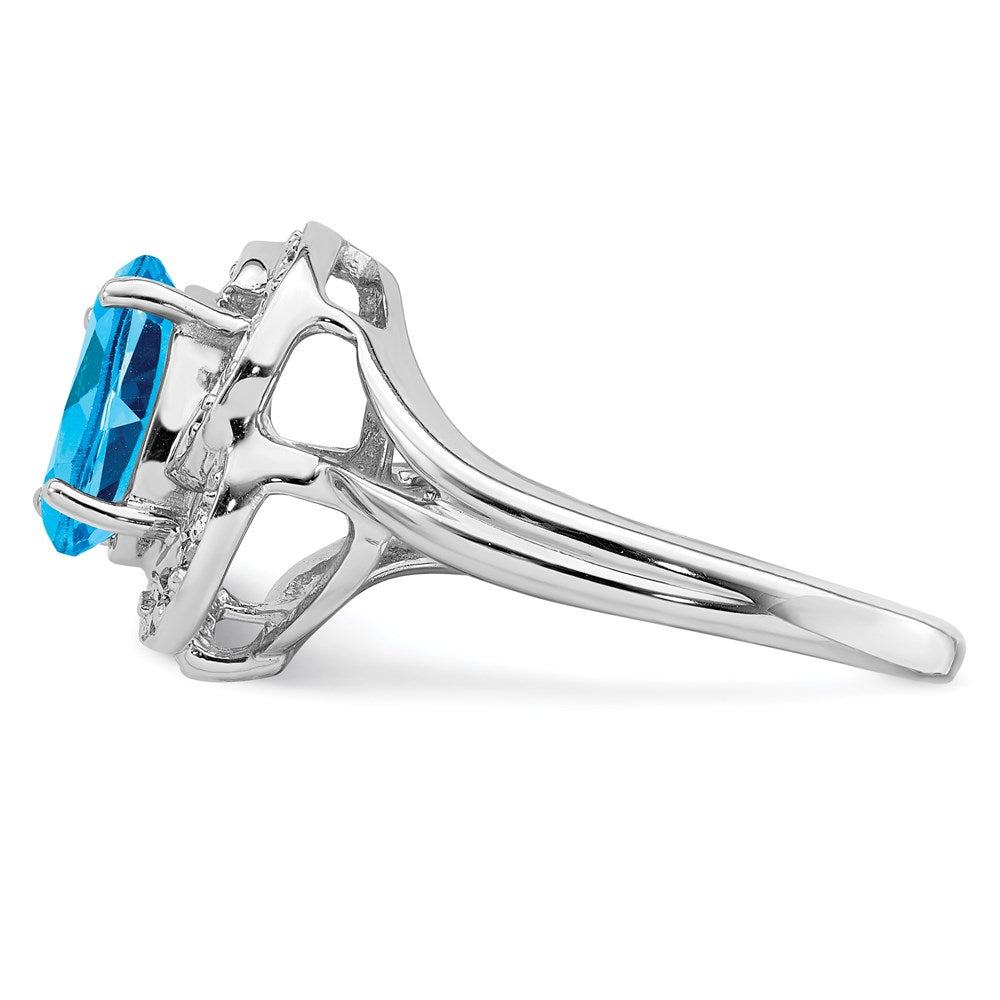 Sterling Silver Rhodium Blue Topaz & Diamond Ring