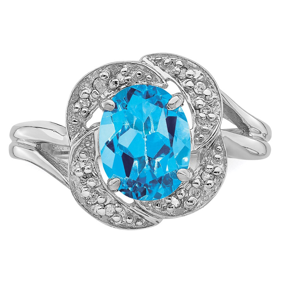 Sterling Silver Rhodium Blue Topaz & Diamond Ring