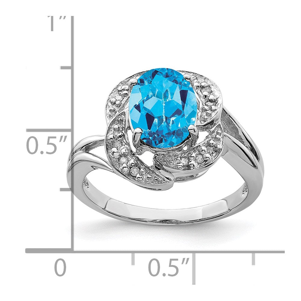 Sterling Silver Rhodium Blue Topaz & Diamond Ring