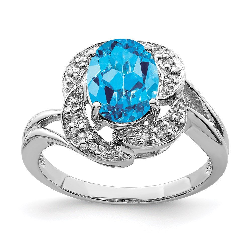 Sterling Silver Rhodium Blue Topaz & Diamond Ring