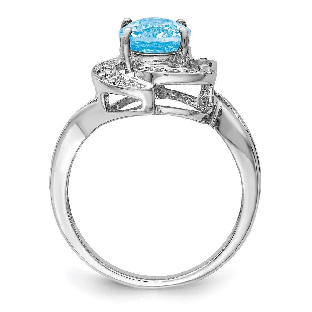 Sterling Silver Rhodium Sky Blue Topaz & Diamond Ring