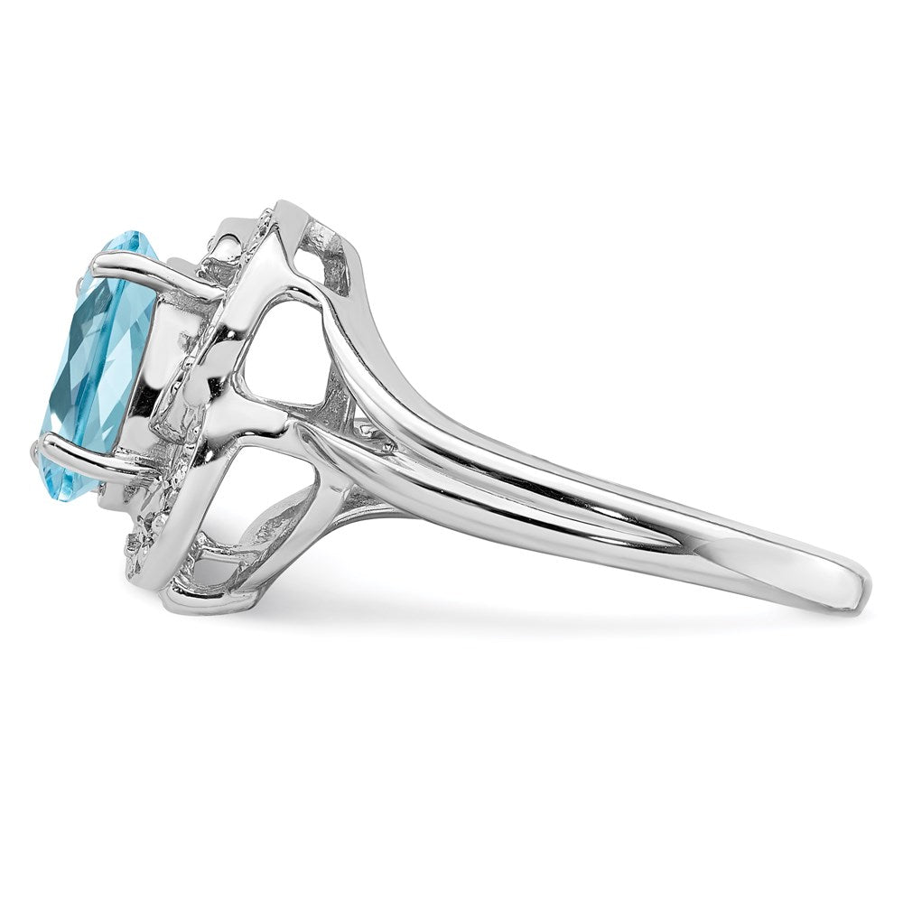 Sterling Silver Rhodium Sky Blue Topaz & Diamond Ring