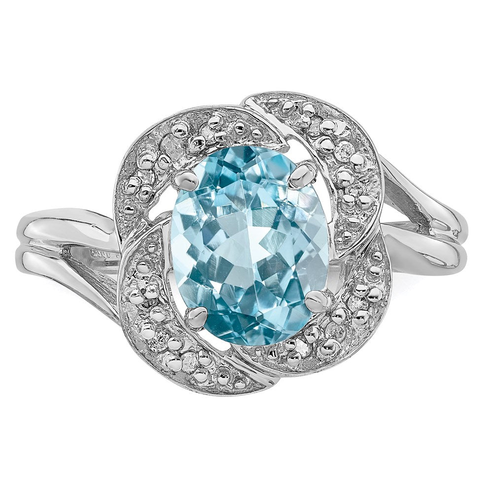 Sterling Silver Rhodium Sky Blue Topaz & Diamond Ring