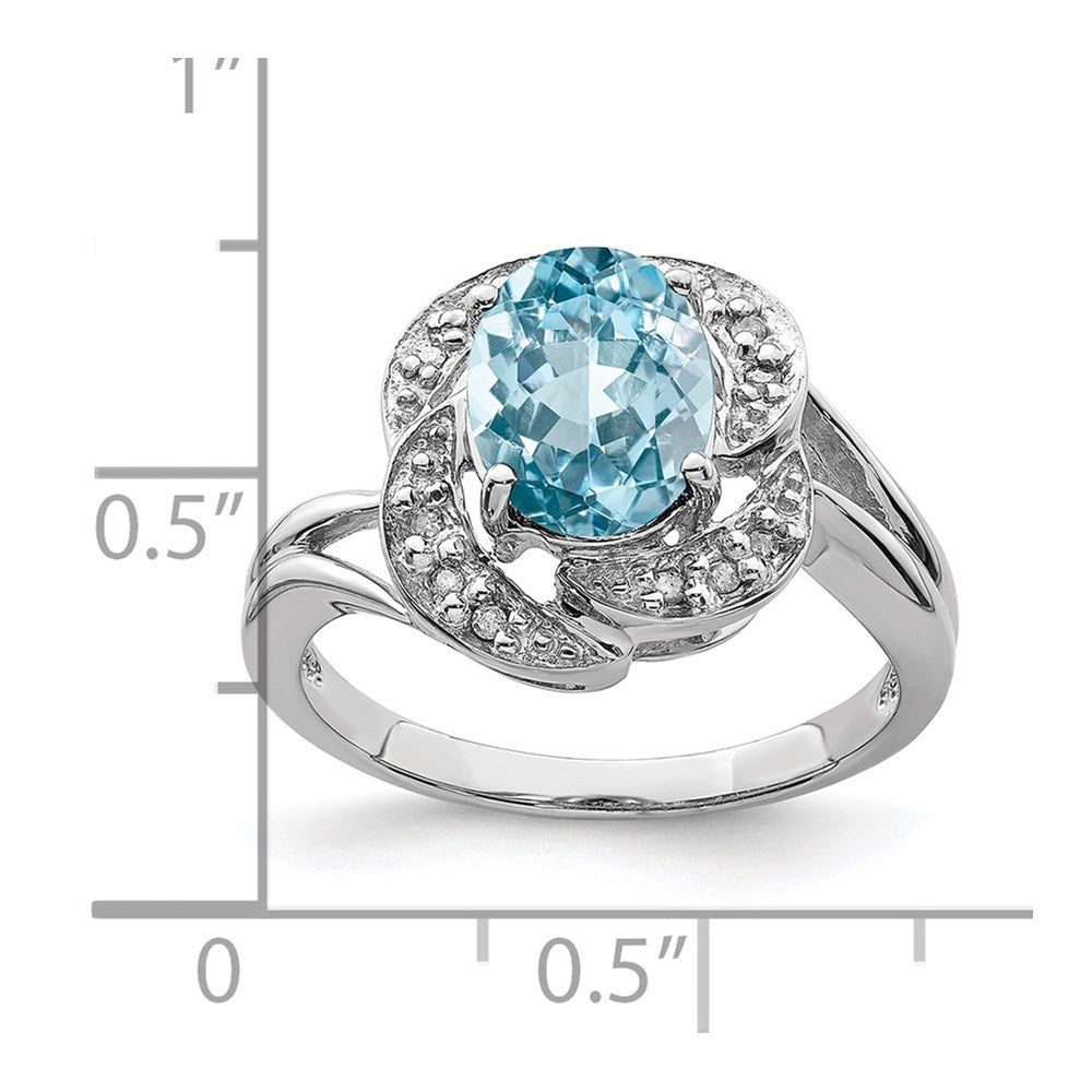 Sterling Silver Rhodium Sky Blue Topaz & Diamond Ring