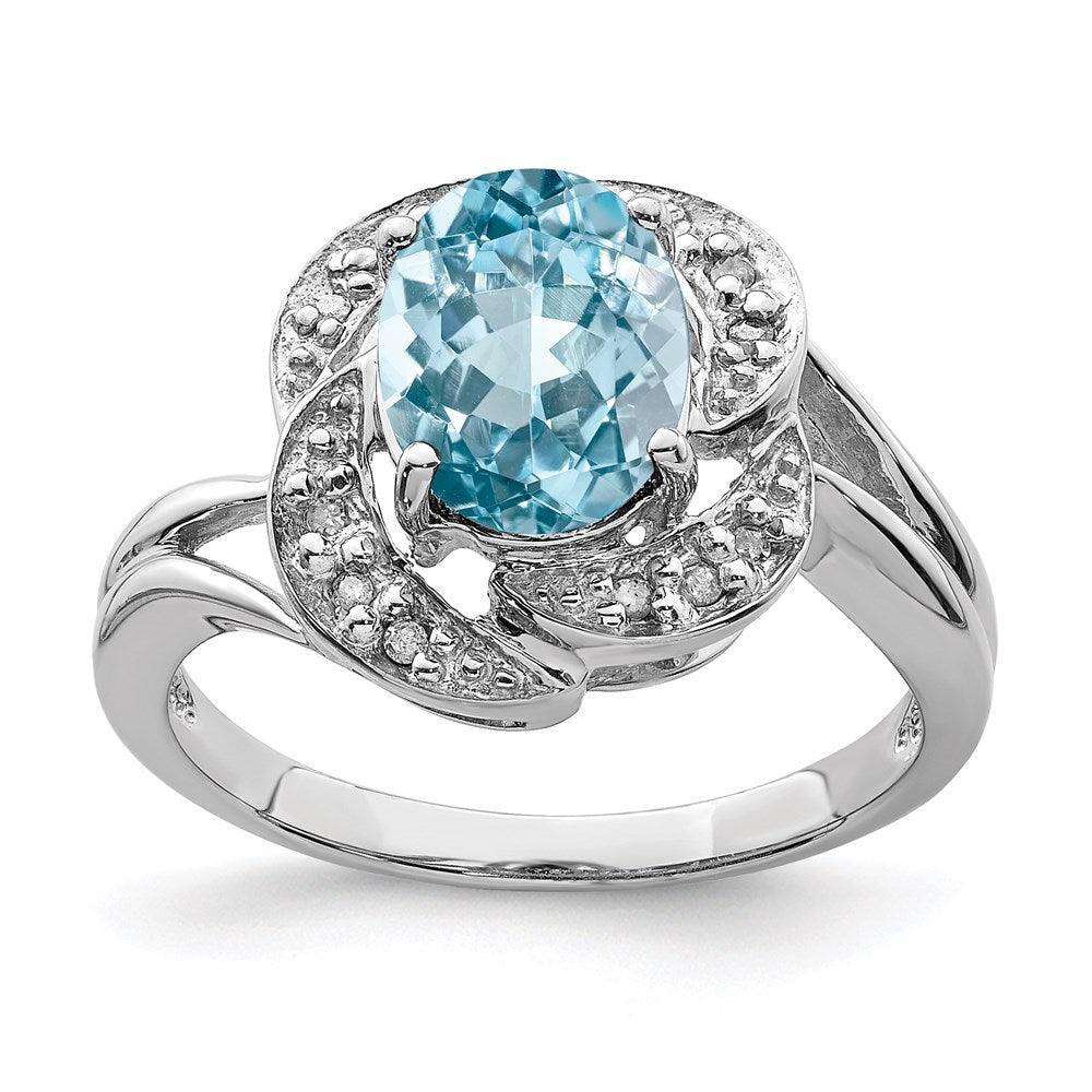 Sterling Silver Rhodium Sky Blue Topaz & Diamond Ring