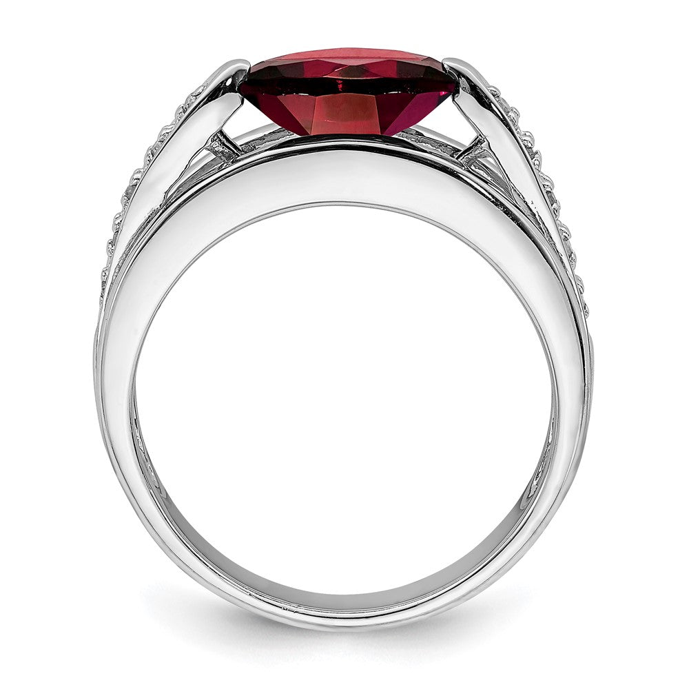 Sterling Silver Rhodium-plated Garnet & Diamond Ring