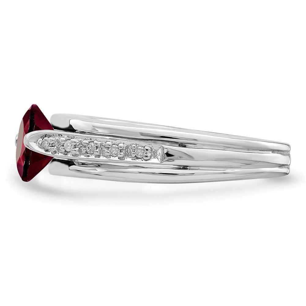 Sterling Silver Rhodium-plated Garnet & Diamond Ring