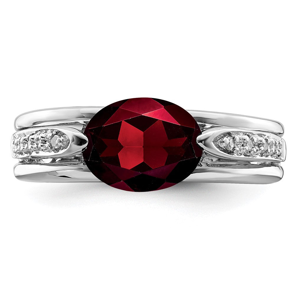 Sterling Silver Rhodium-plated Garnet & Diamond Ring