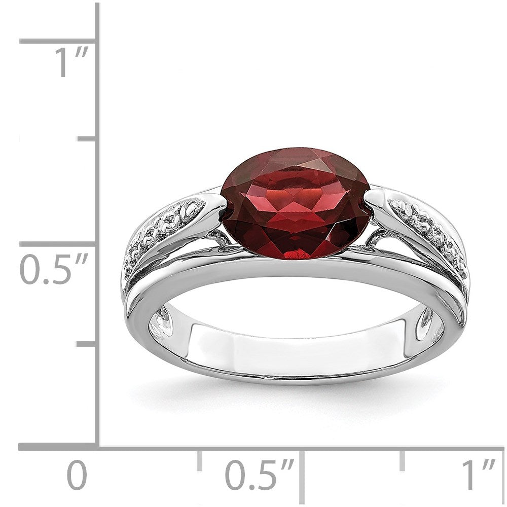 Sterling Silver Rhodium-plated Garnet & Diamond Ring