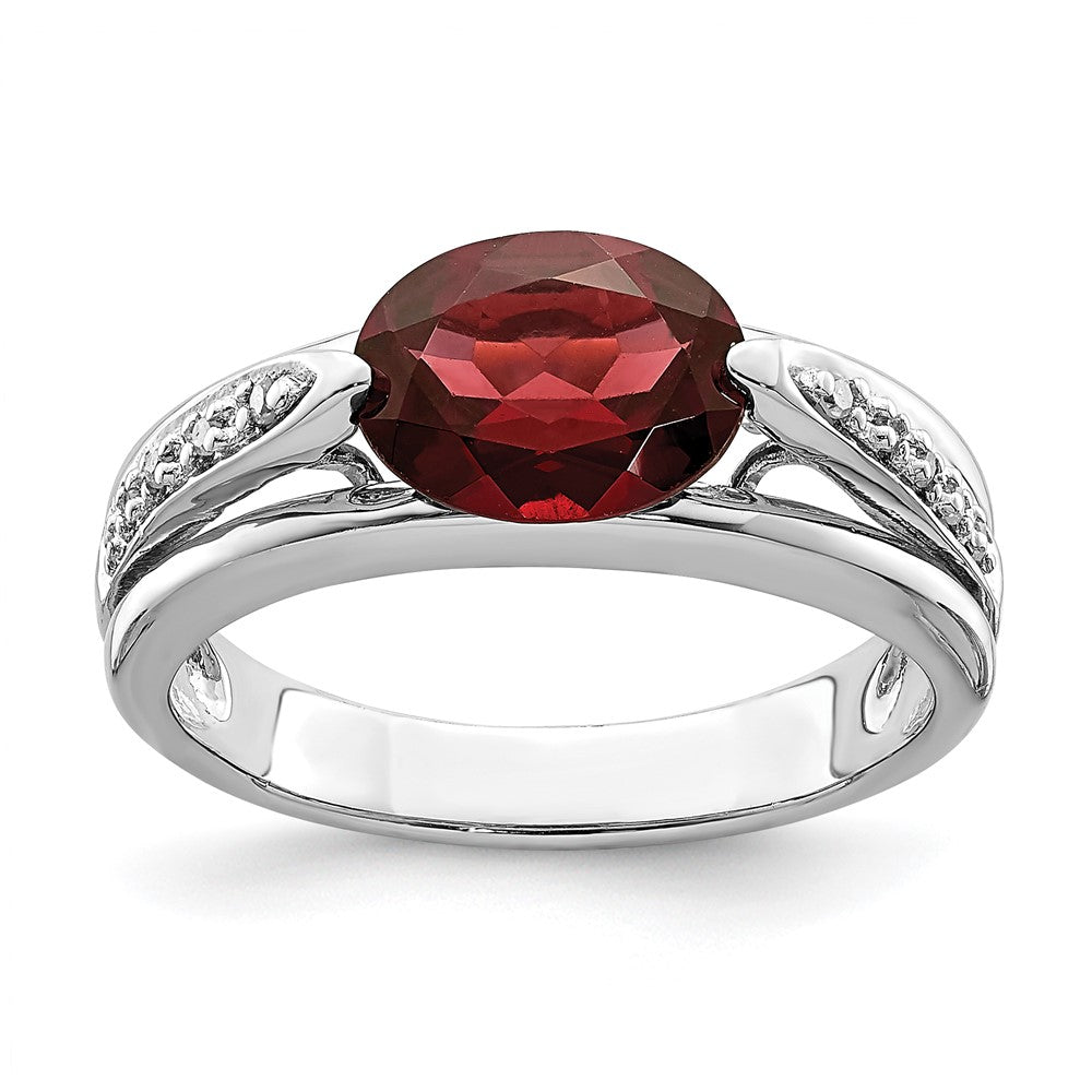 Sterling Silver Rhodium-plated Garnet & Diamond Ring