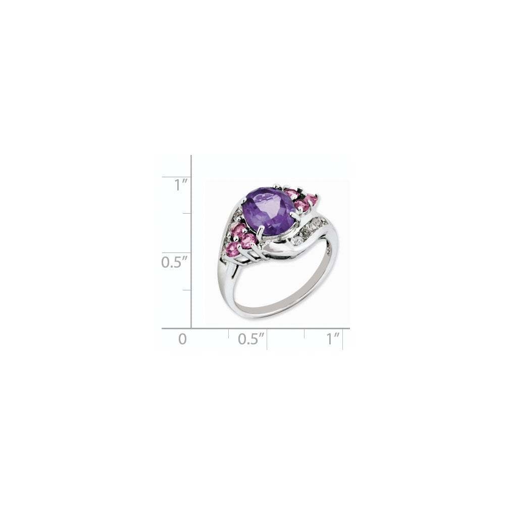 Sterling Silver Amethyst & Pink Tourmaline & White Topaz Ring