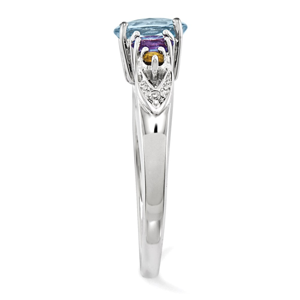 Sterling Silver Rhodium Lght Sw Blue Topaz, Amthyst, Citrine & Diamond Ring