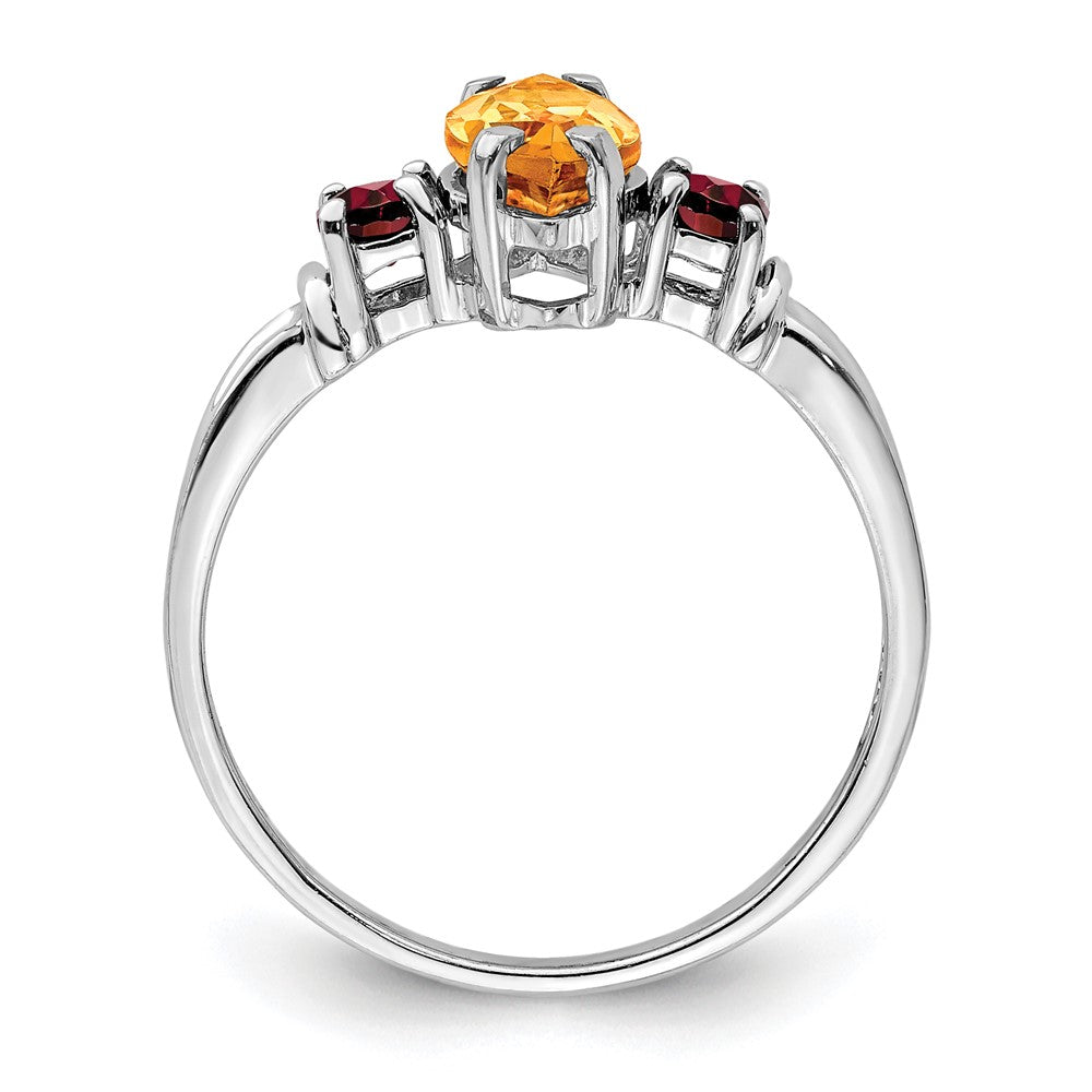 Sterling Silver Rhodium Citrine & Garnet Ring