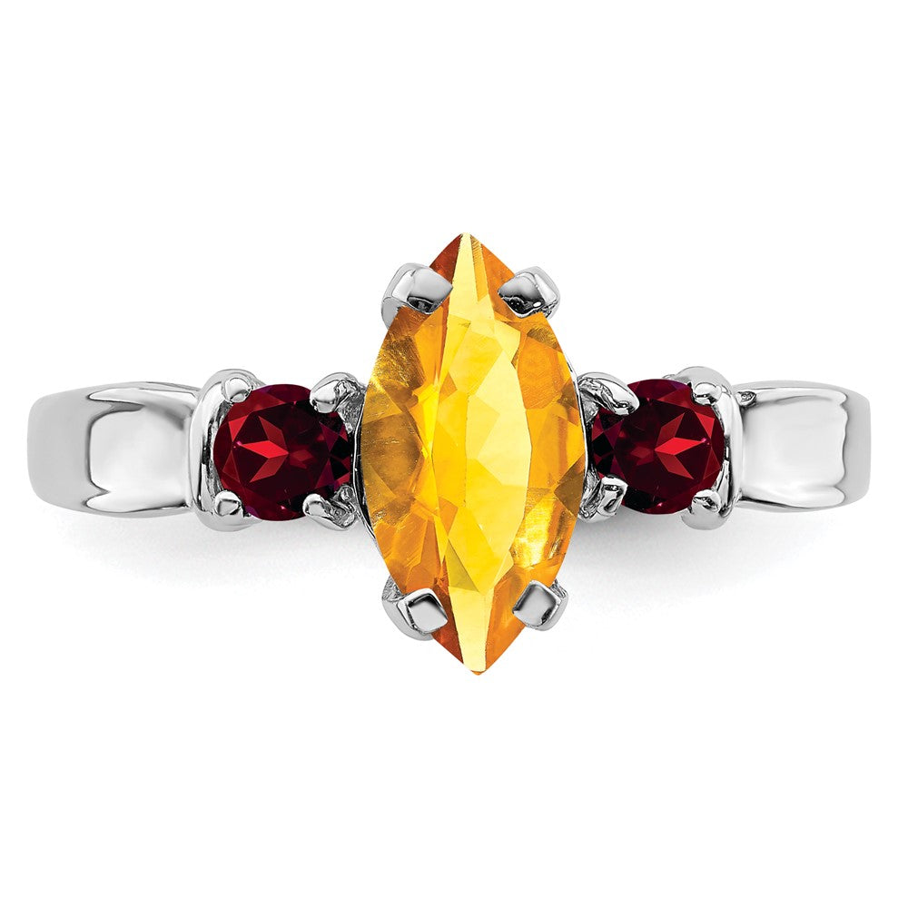 Sterling Silver Rhodium Citrine & Garnet Ring