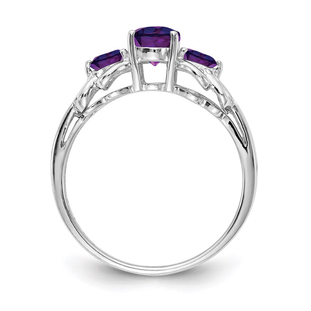 Sterling Silver Rhodium Plated Oval Amethyst Ring