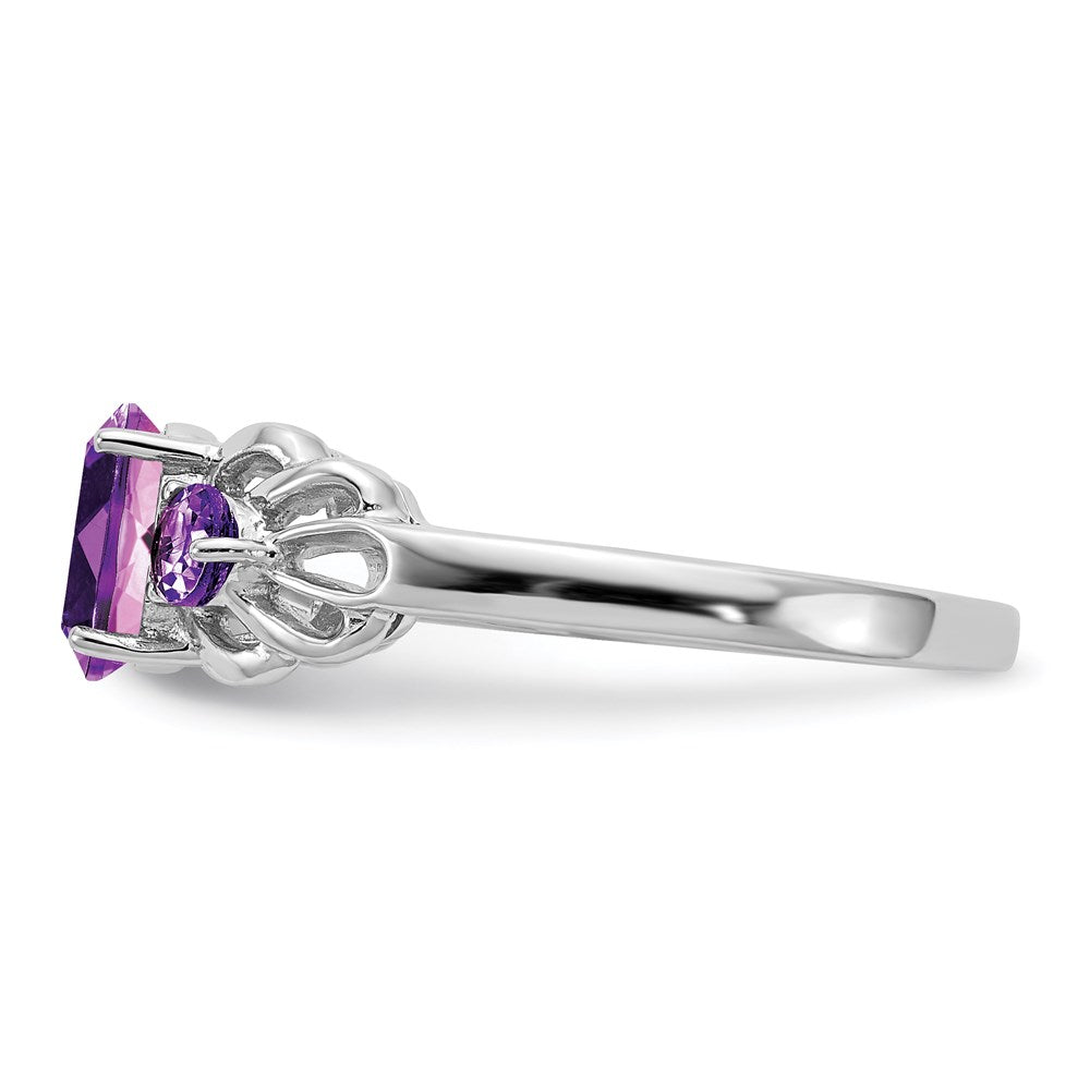 Sterling Silver Rhodium Plated Oval Amethyst Ring