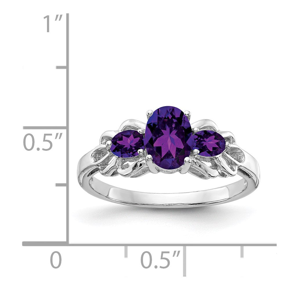 Sterling Silver Rhodium Plated Oval Amethyst Ring