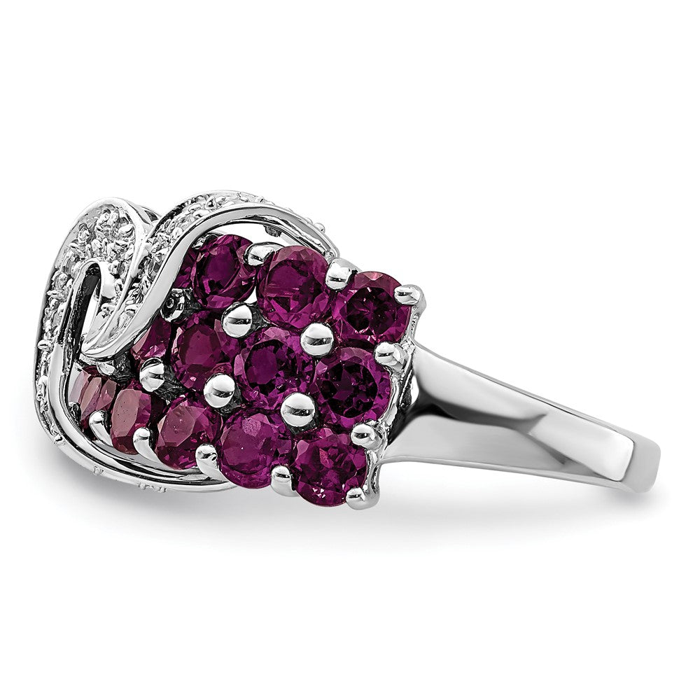 Sterling Silver Rhodium-plated Rhodolite Garnet & Diamond Ring