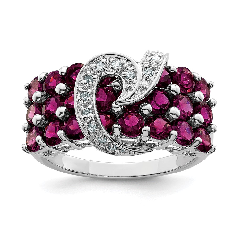 Sterling Silver Rhodium-plated Rhodolite Garnet & Diamond Ring