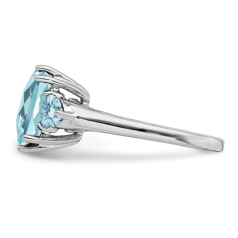 Sterling Silver Rhodium Checker-Cut Sky Blue & Sky Blue Topaz Ring