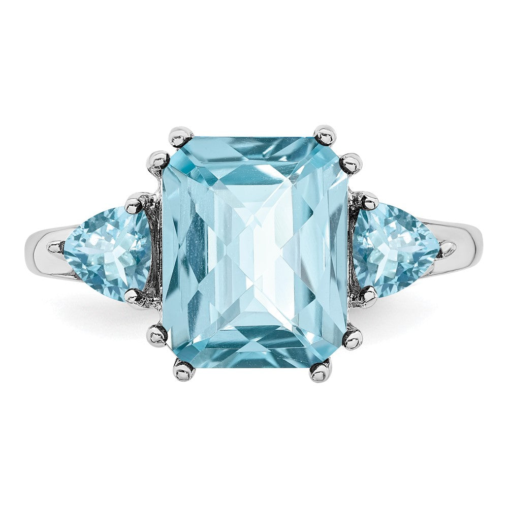 Sterling Silver Rhodium Checker-Cut Sky Blue & Sky Blue Topaz Ring