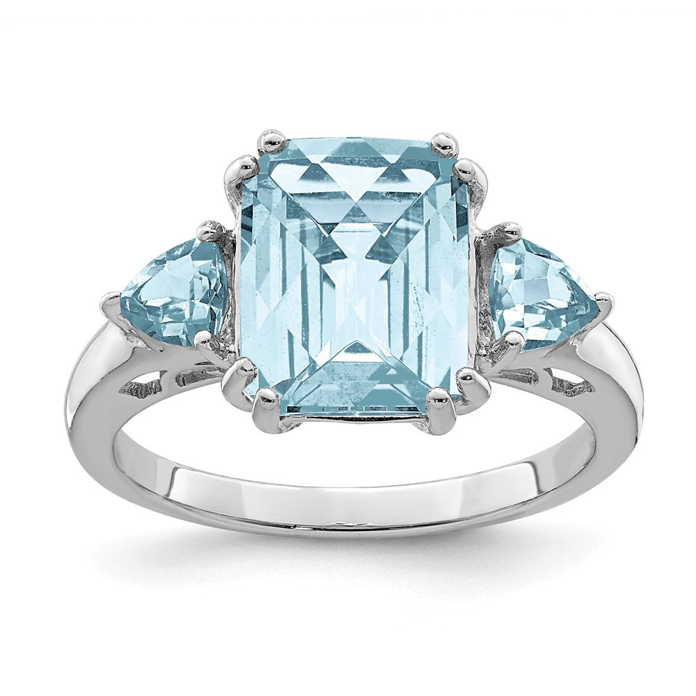 Sterling Silver Rhodium Checker-Cut Sky Blue & Sky Blue Topaz Ring