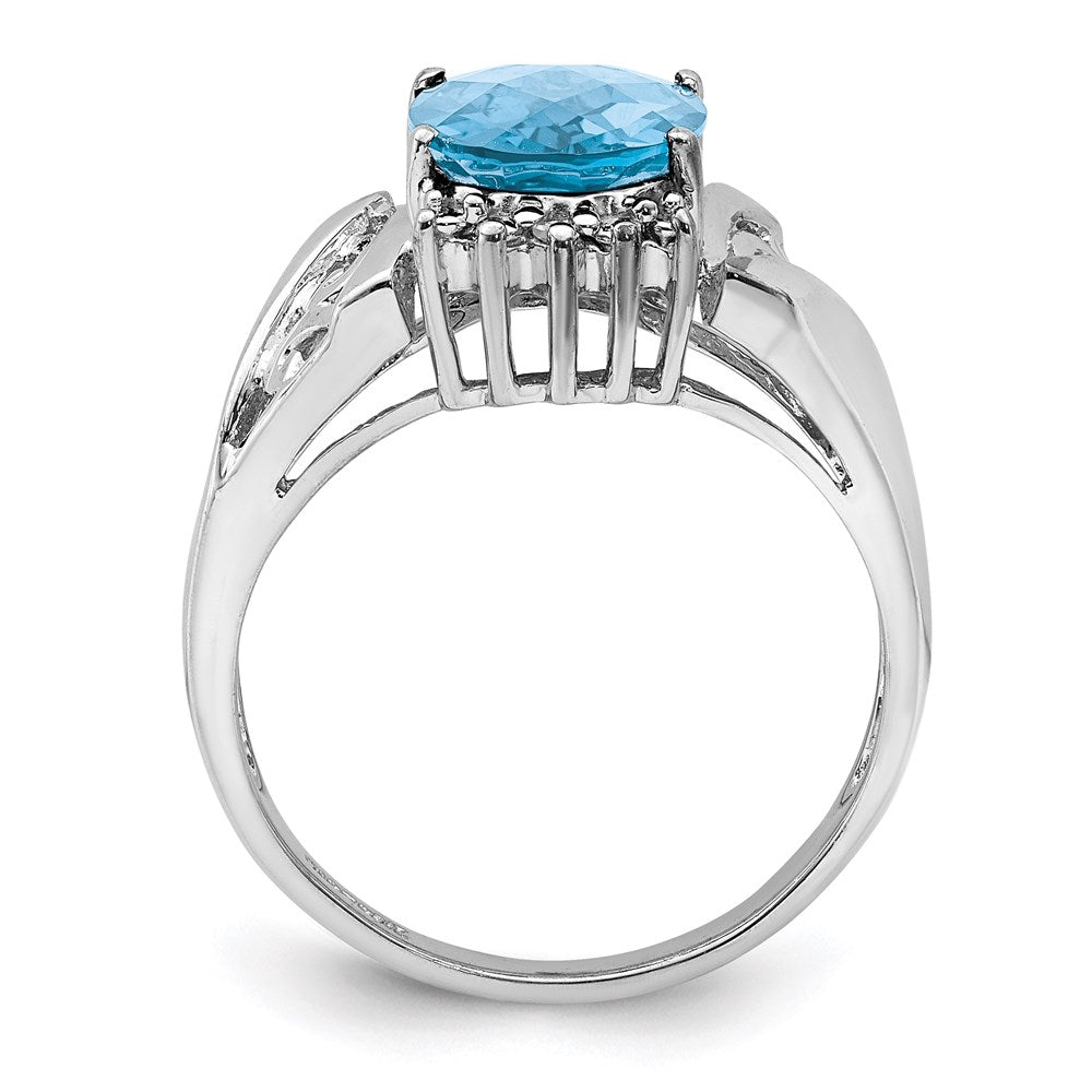 Sterling Silver Rhodium Checker-Cut Sky Blue Topaz & Diamond Ring