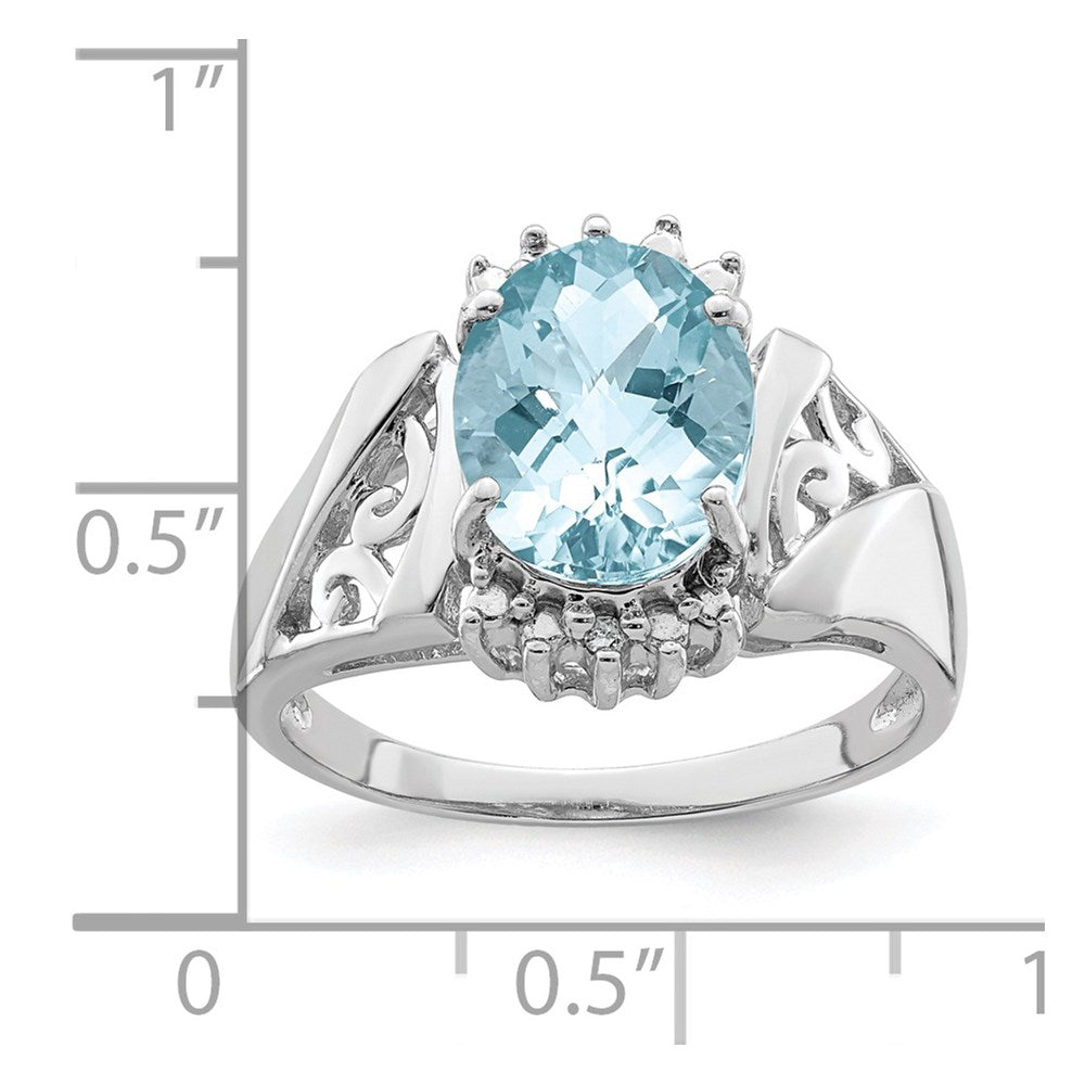 Sterling Silver Rhodium Checker-Cut Sky Blue Topaz & Diamond Ring