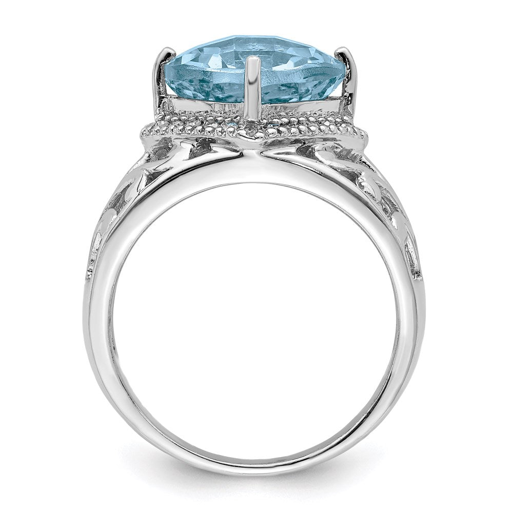 Sterling Silver Rhodium Checker-Cut Sky Blue Topaz & Diamond Ring