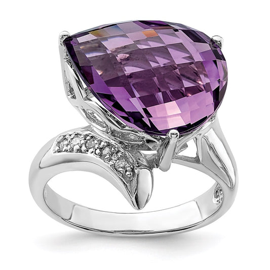 Sterling Silver Rhodium-plated Amethyst & Diamond Ring