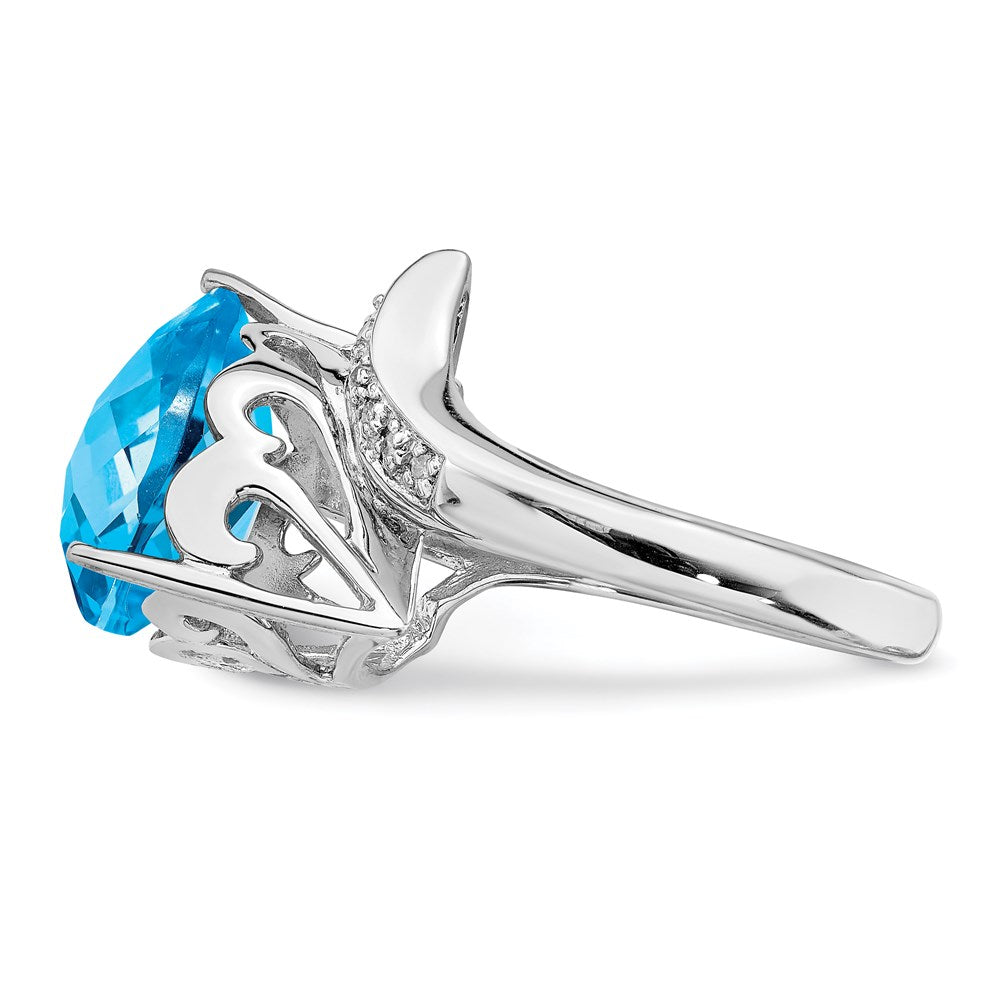 Sterling Silver Rhodium Blue Topaz & Diamond Ring