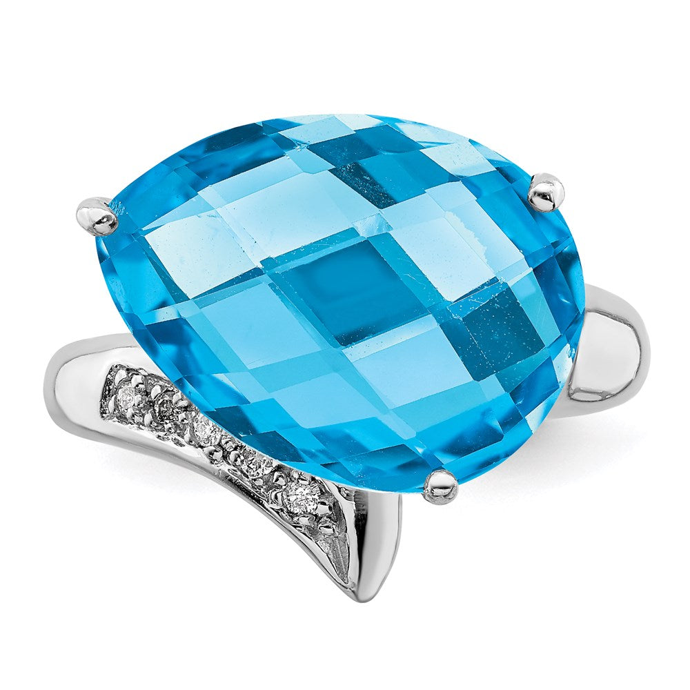 Sterling Silver Rhodium Blue Topaz & Diamond Ring