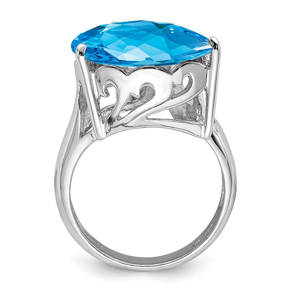 Sterling Silver Rhodium Blue Topaz & Diamond Ring