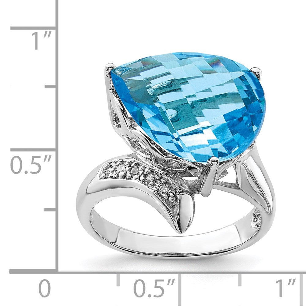 Sterling Silver Rhodium Blue Topaz & Diamond Ring