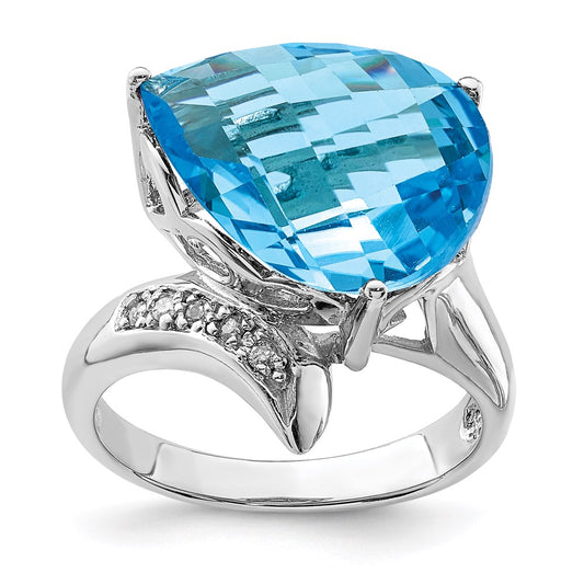 Sterling Silver Rhodium Blue Topaz & Diamond Ring