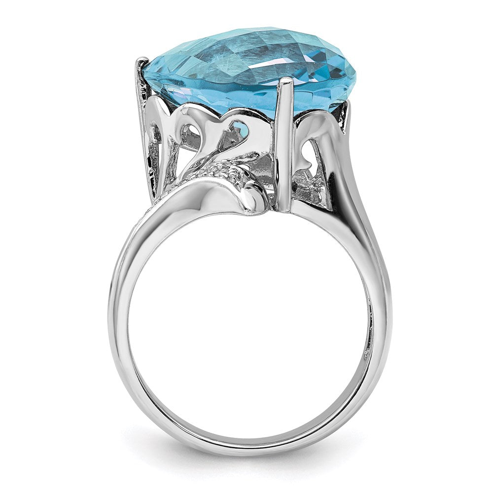 Sterling Silver Rhodium Sky Blue Topaz & Diamond Ring