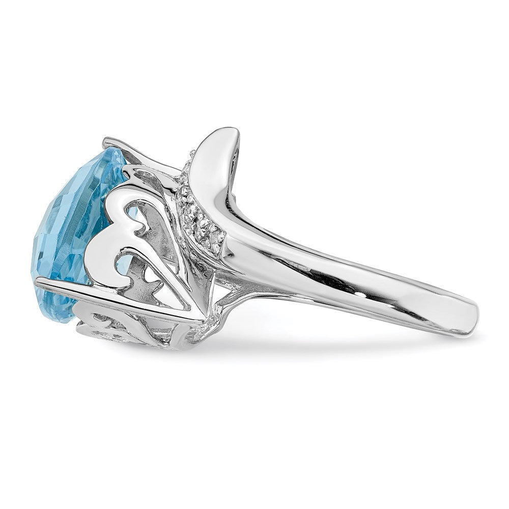 Sterling Silver Rhodium Sky Blue Topaz & Diamond Ring