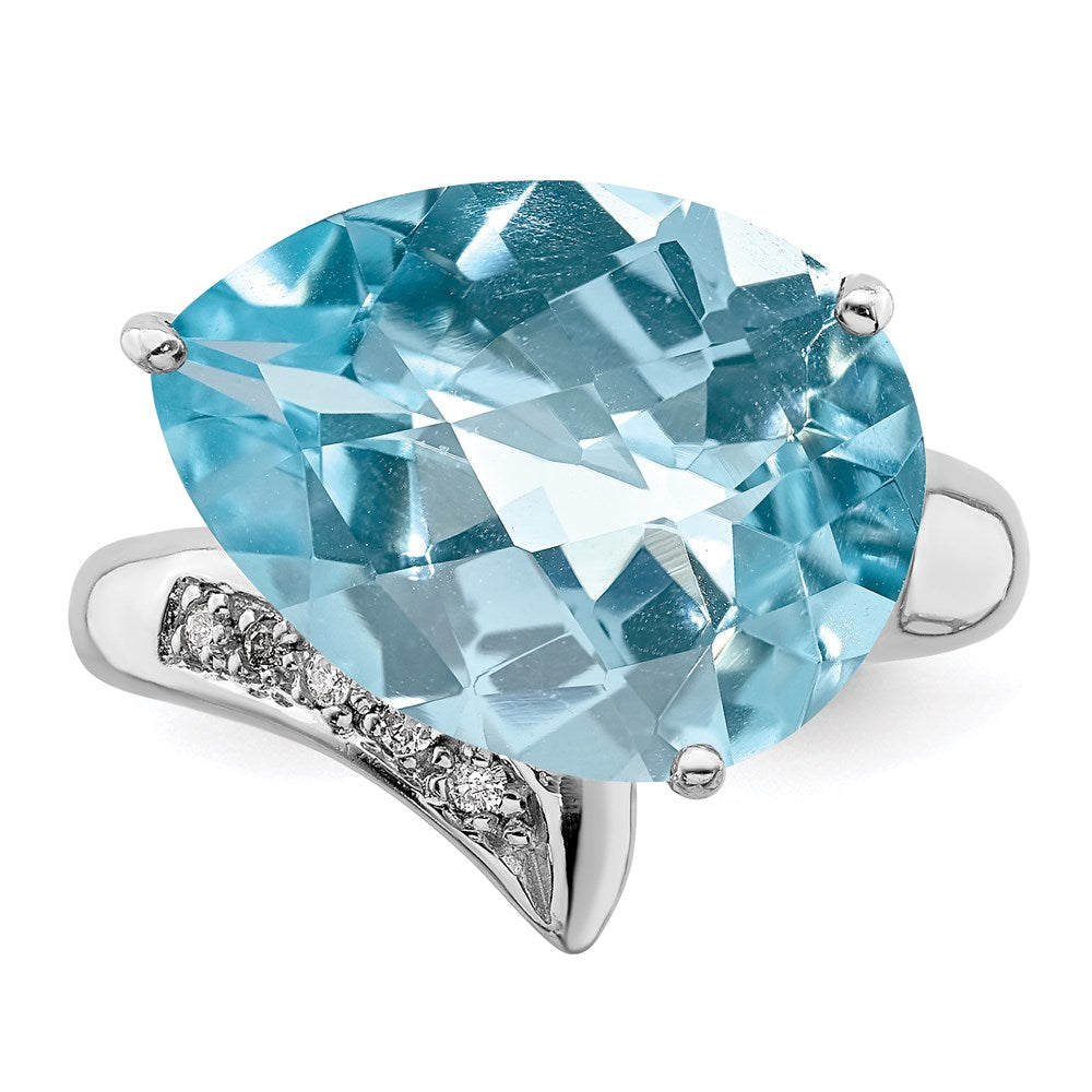 Sterling Silver Rhodium Sky Blue Topaz & Diamond Ring