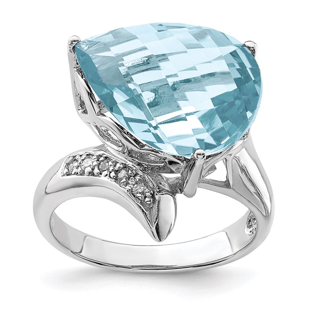 Sterling Silver Rhodium Sky Blue Topaz & Diamond Ring