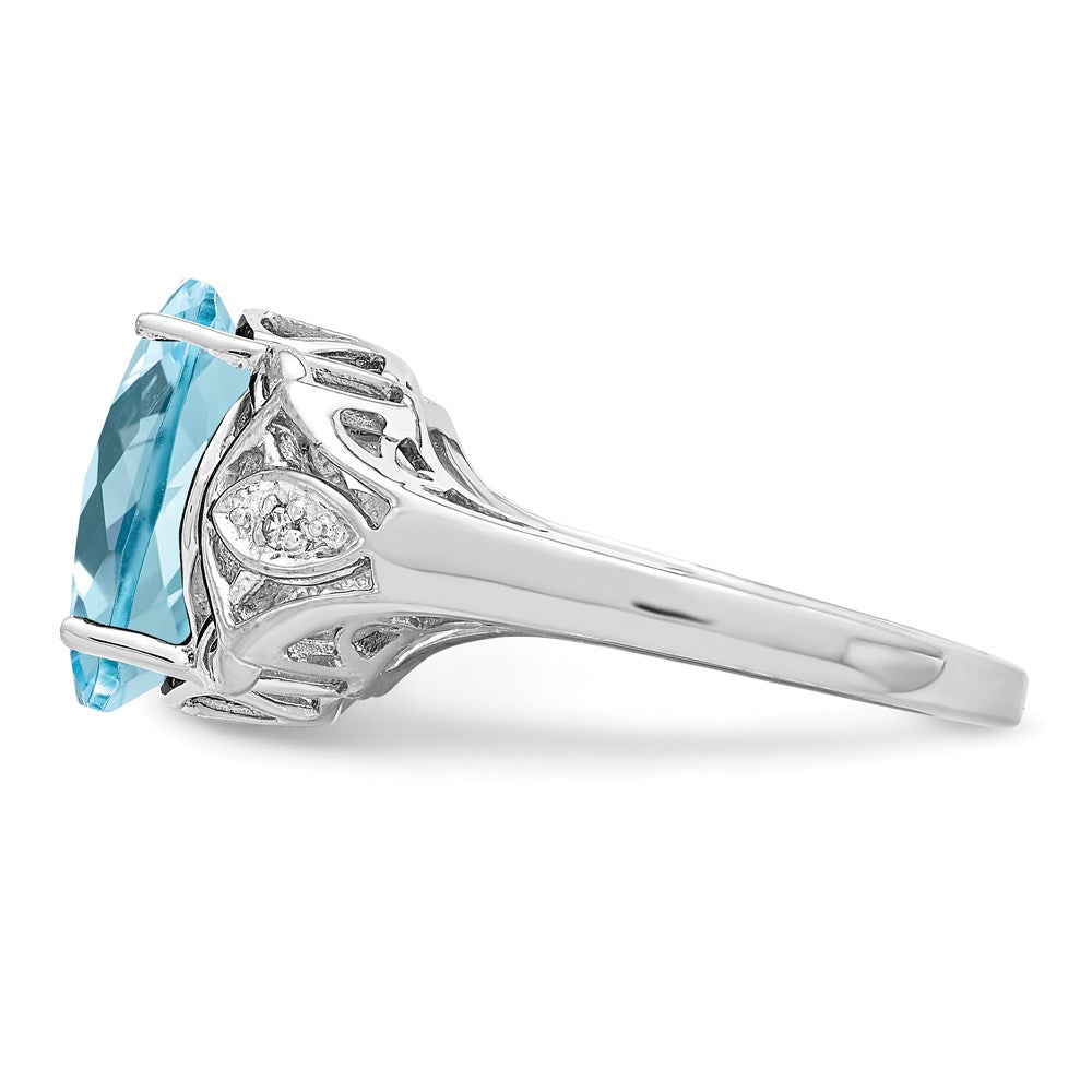 Sterling Silver Rhodium Checker-Cut Sky Blue Topaz & Diamond Ring