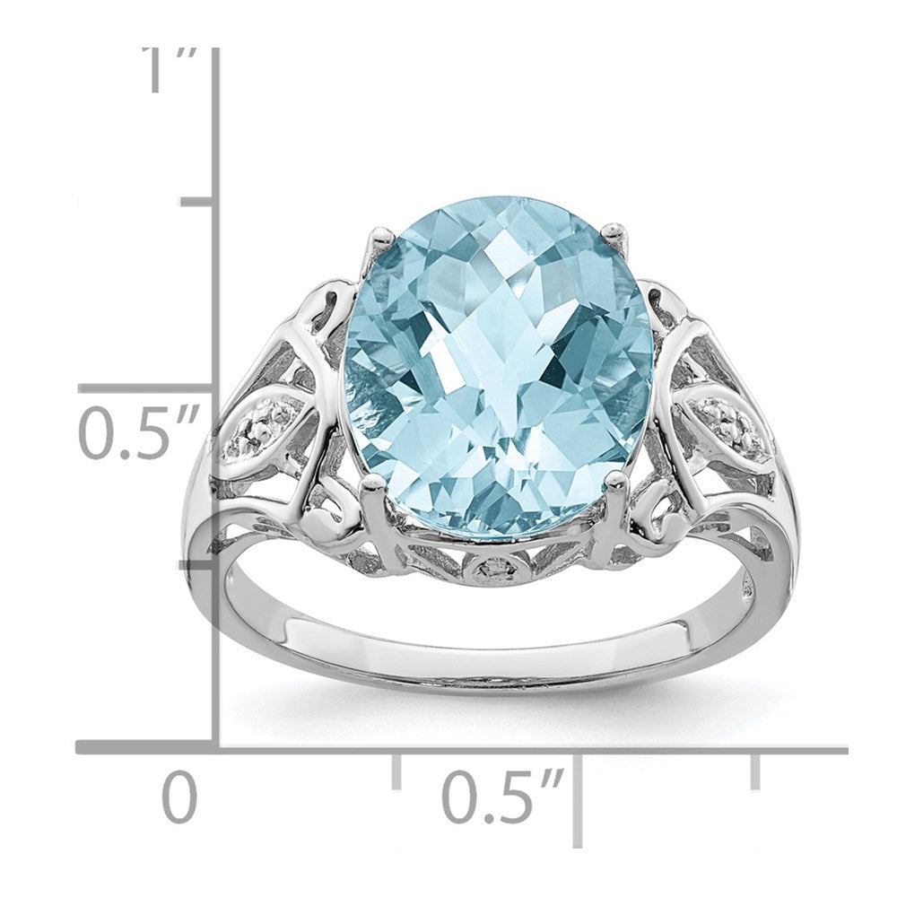 Sterling Silver Rhodium Checker-Cut Sky Blue Topaz & Diamond Ring