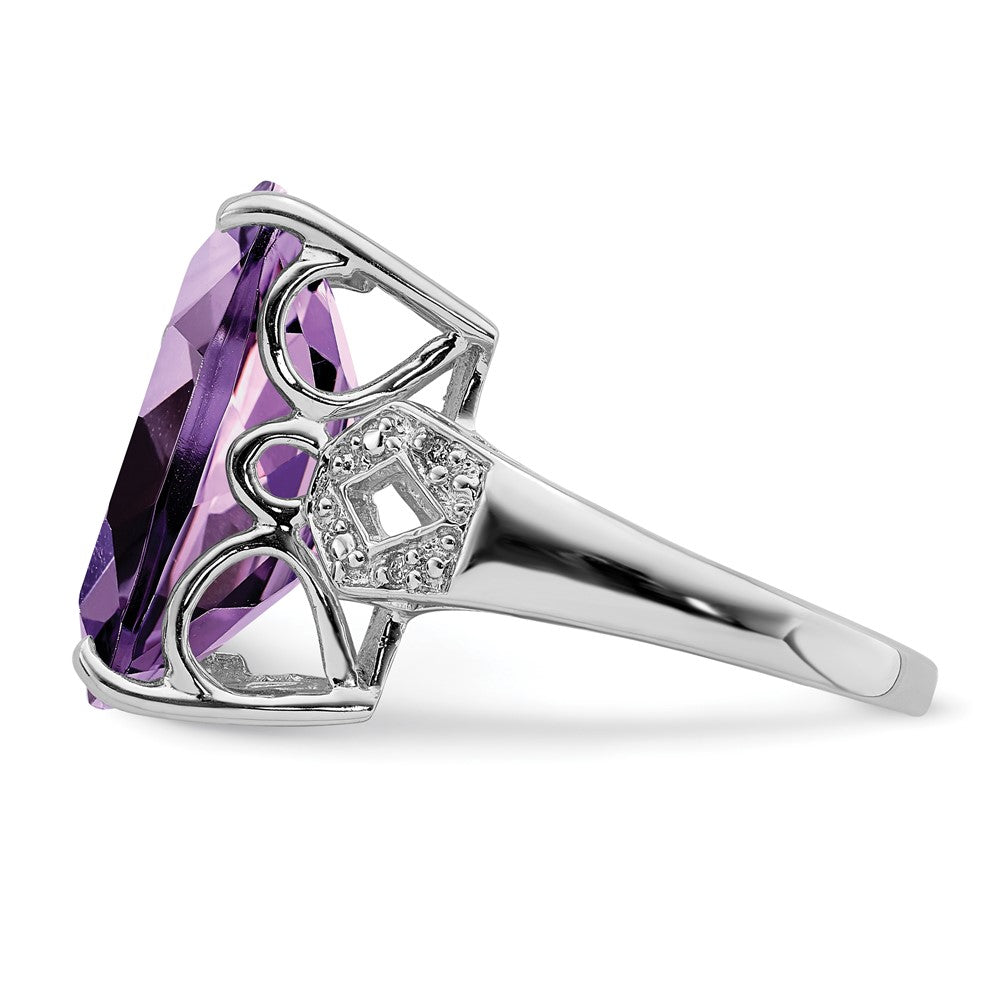 Sterling Silver Rhodium-plated Amethyst & Diamond Ring