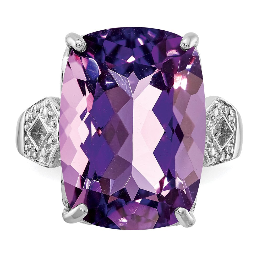 Sterling Silver Rhodium-plated Amethyst & Diamond Ring