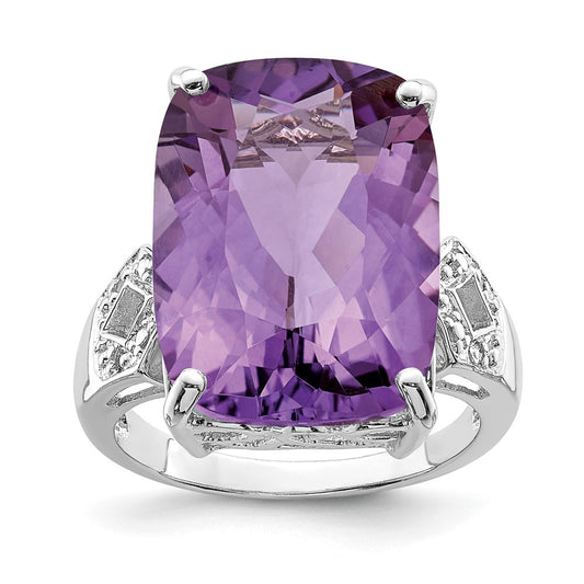 Sterling Silver 14K White Gold Plated Amethyst & Diamond Gemstone Birthstone Ring Fine Jewelry Gift for Her