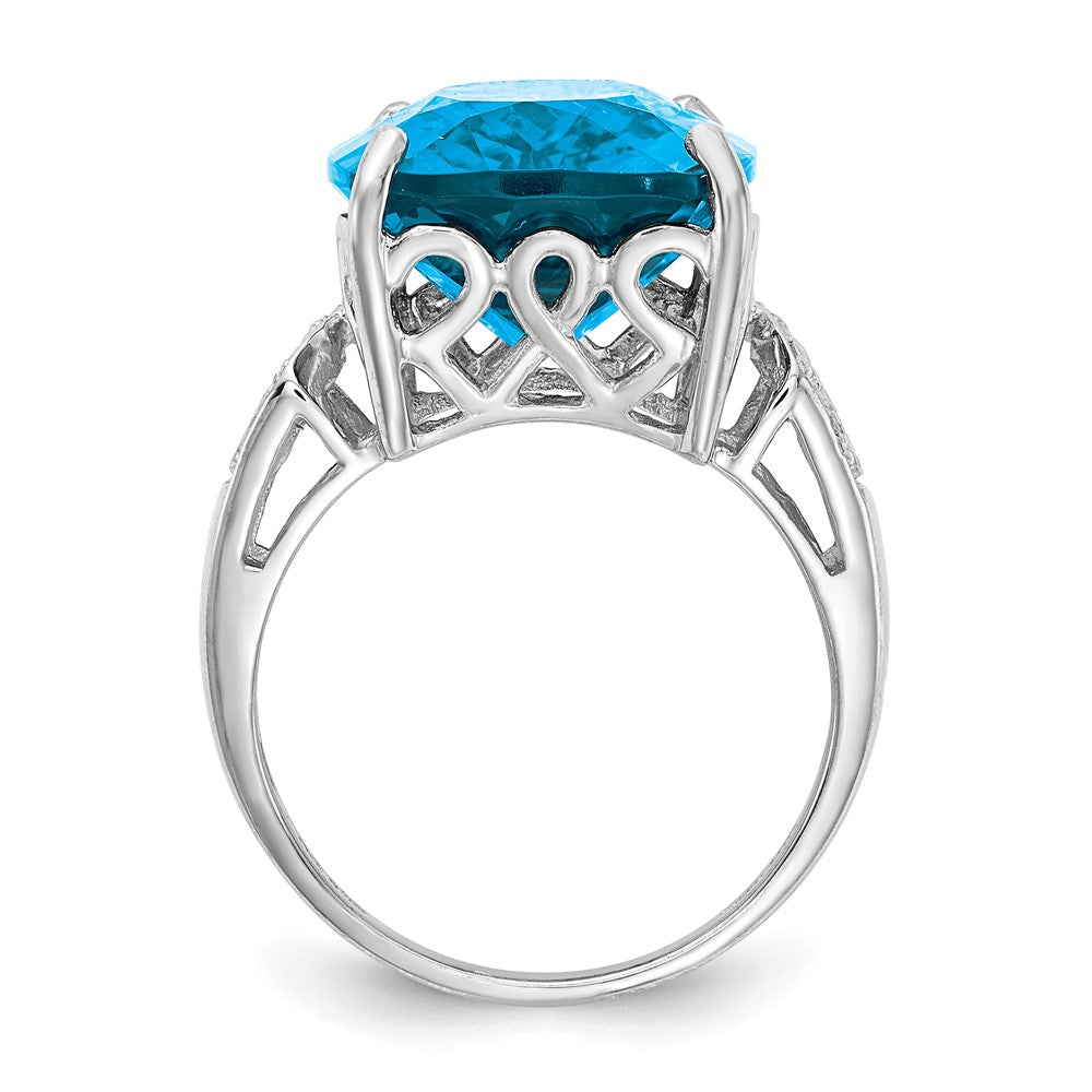 Sterling Silver Rhodium Blue Topaz & Diamond Ring