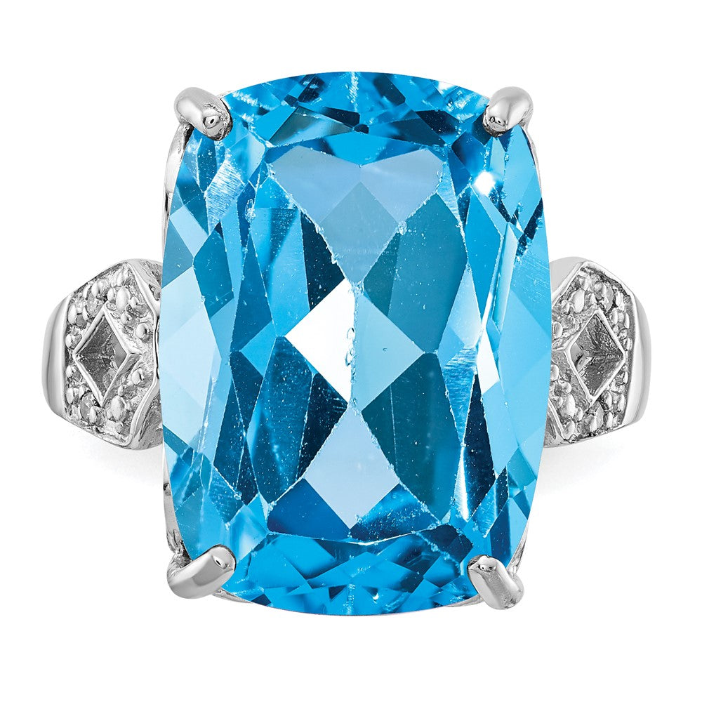 Sterling Silver Rhodium Blue Topaz & Diamond Ring