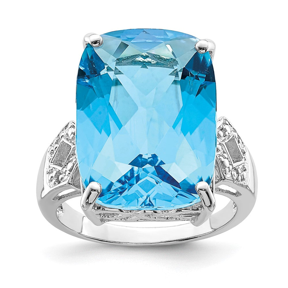 Sterling Silver Rhodium Blue Topaz & Diamond Ring