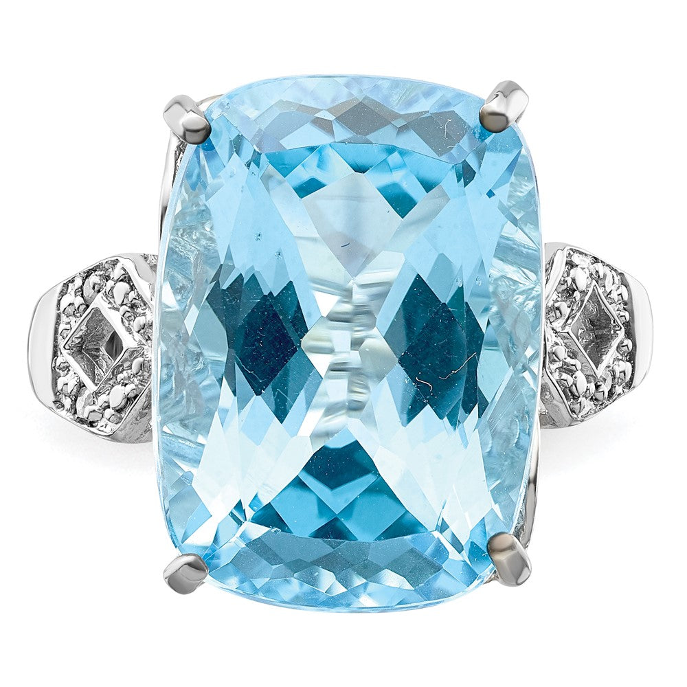 Sterling Silver Rhodium Sky Blue Topaz & Diamond Ring